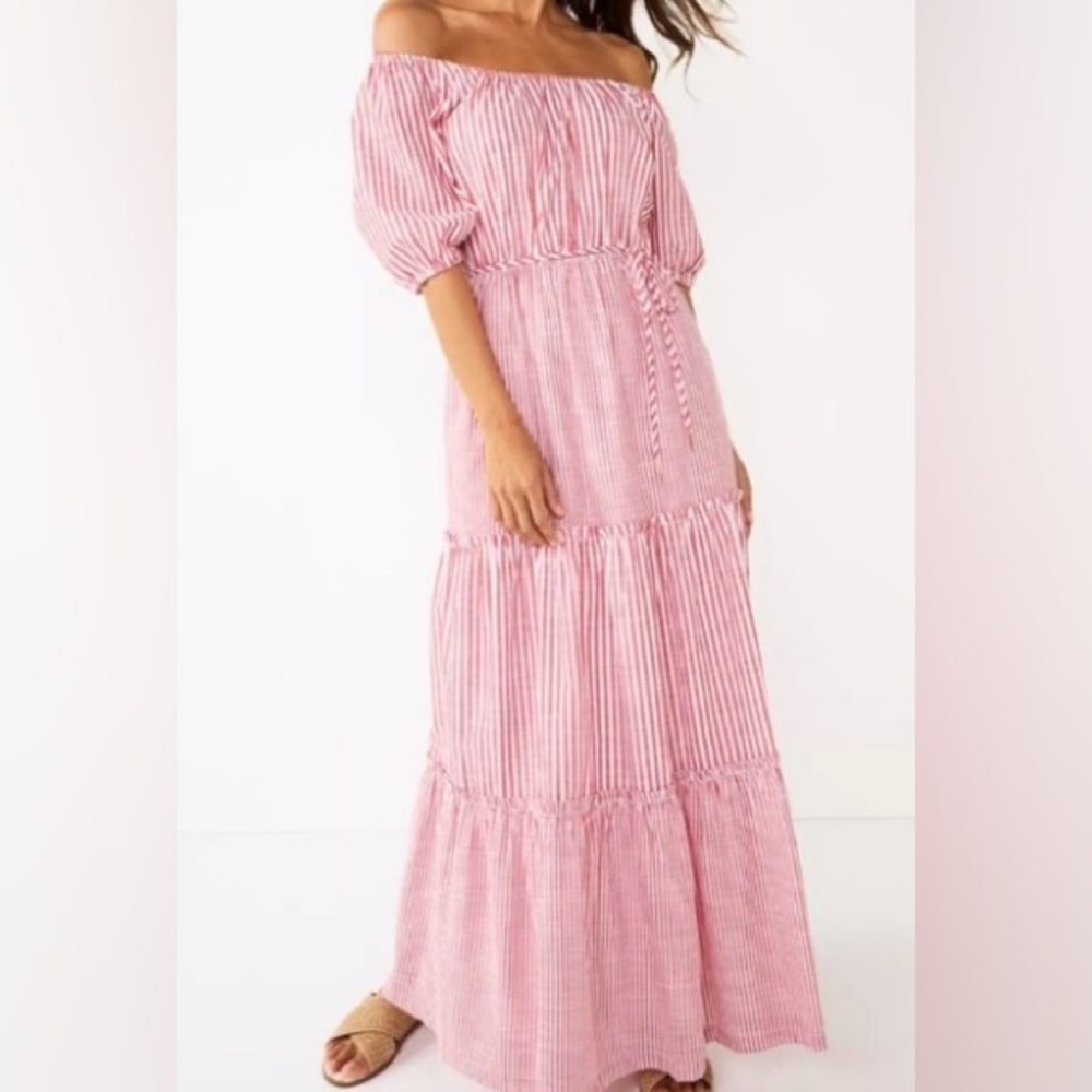 Draper James Pink Striped Off-Shoulder Midi Dress